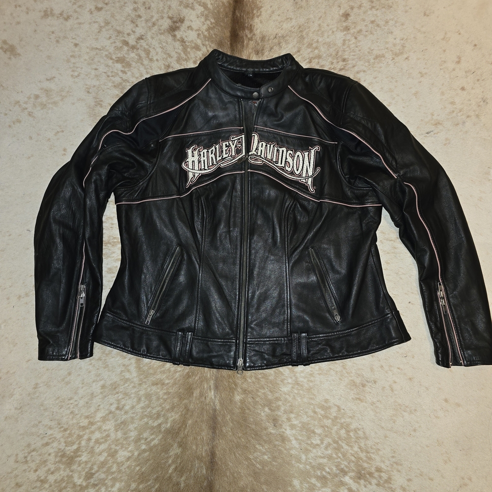 Harley-Davidson Women's Black Leather Jacket with Pink Accents